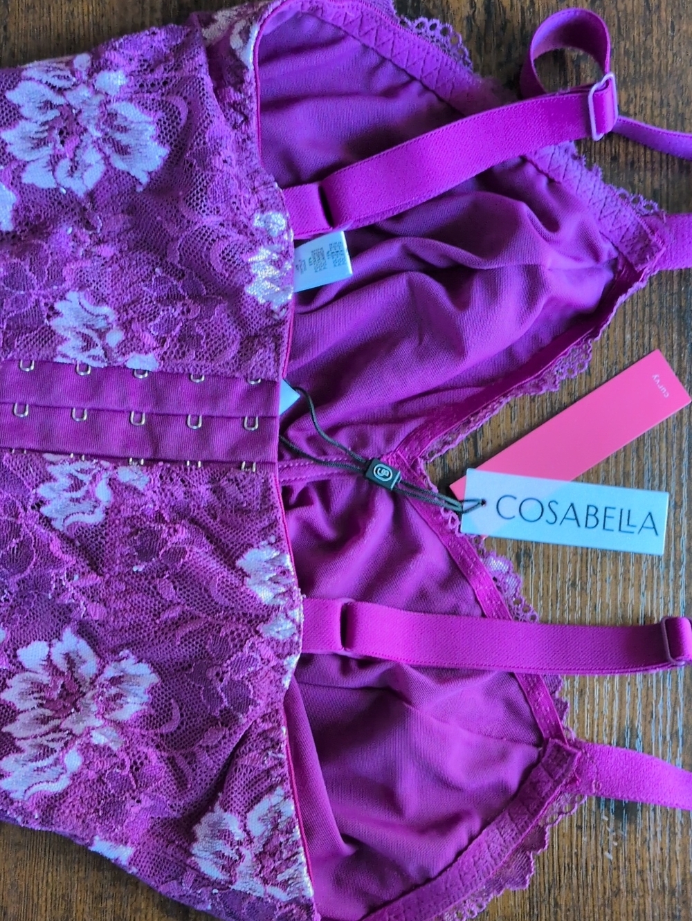 Cosabella Fuchsia Floral Lace Longline Bralette.  Curvy small